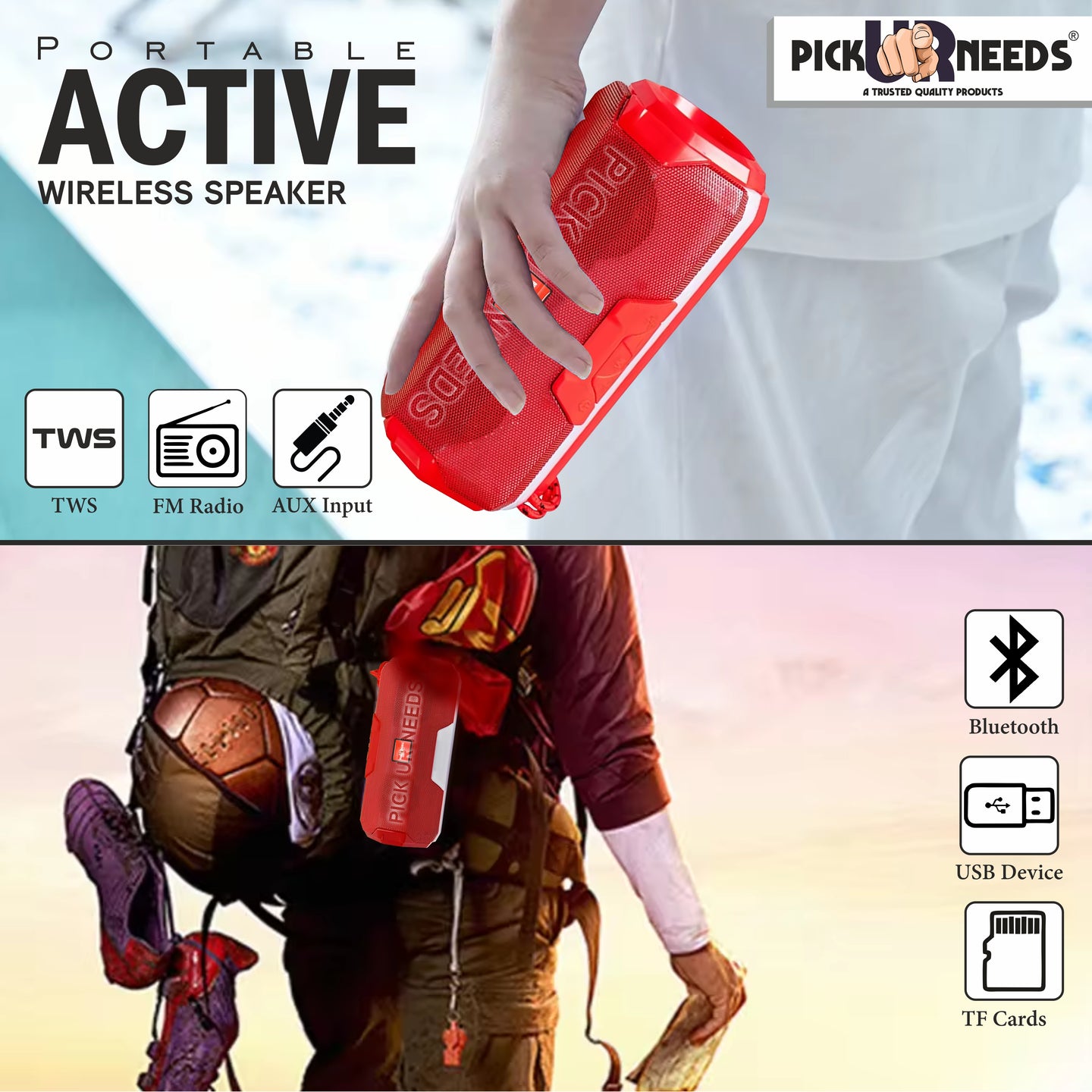 Pick Ur Needs  Rechargeable Mini Portable Wireless Bluetooth Super Bass Speaker With HD Audio 10 W Bluetooth Speaker (Green, Stereo Channel)